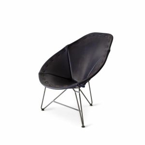 Furniture | Saddle Leather Oval Chair In Blue With Natural Steel Base