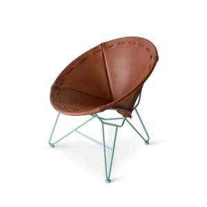 Furniture | Saddle Leather Round Chair In Chocolate With Aqua Base