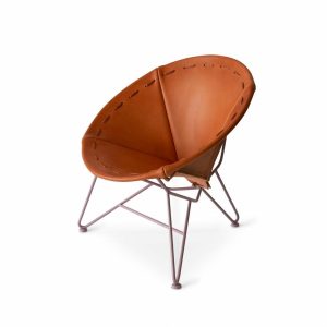 Furniture | Saddle Leather Round Chair In Natural With Mauve Base