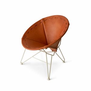 Furniture | Saddle Leather Round Chair In Natural With Oyster White Base