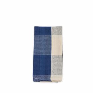 Napkins | Cotton Check Napkin In Navy Blue And Off White