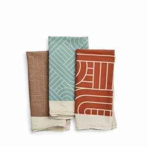 Tea Towels | Chalet H Weave Tea Towels In Natural, Tomato, And Myrtle Green (Set Of 3)