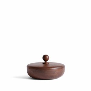 Vases & Objects | Wide Container With Circle Lid In Walnut