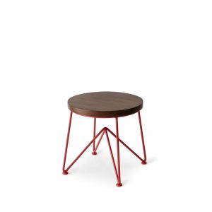 Furniture | Walnut Stool With Strawberry Red Base